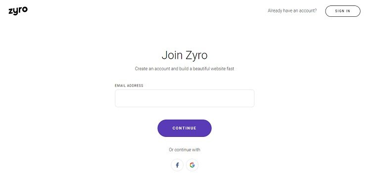 Signup with Zyro