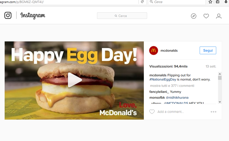 McDonald's branded Instagram post
