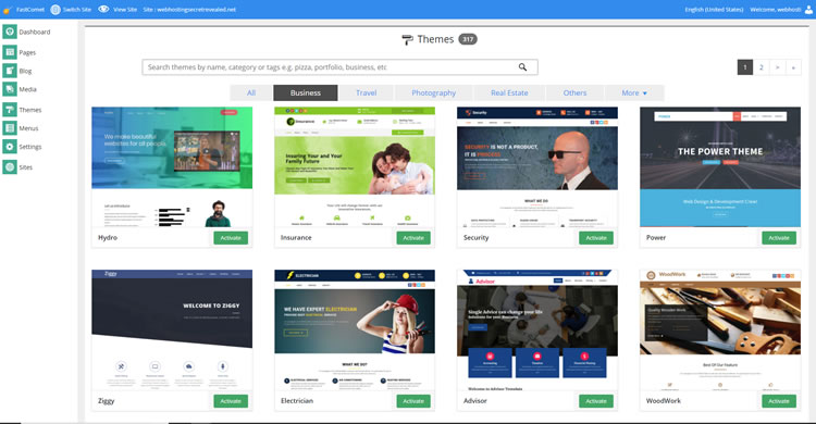 Site builder themes