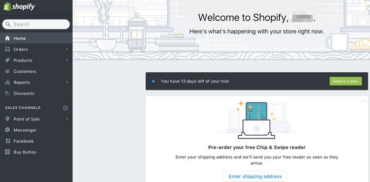 Shopify store setup page.