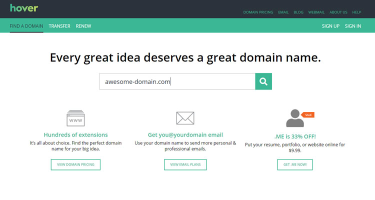 Hover - registering a domain name.