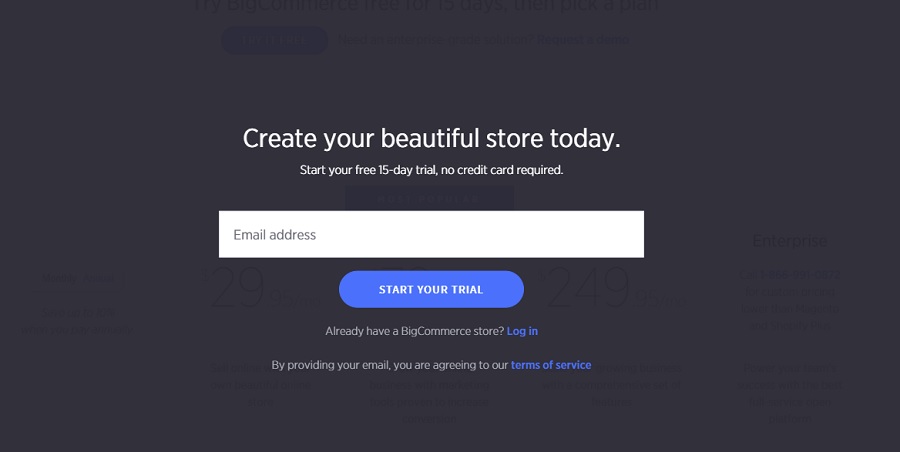 Create a free trial online store with BigCommerce.