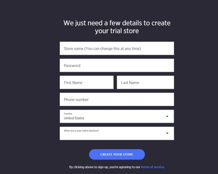 BigCommerce Signup - Fill in a few details to create your store.
