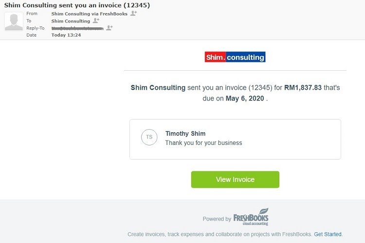 Example of FreshBooks invoice.