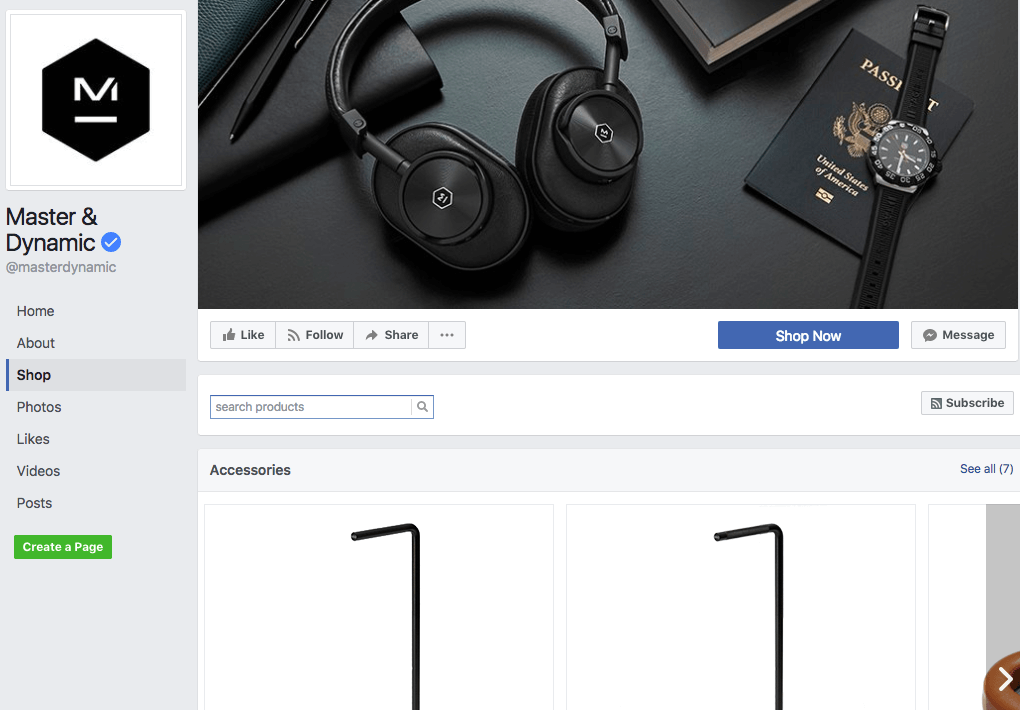 Facebook Shopify store example