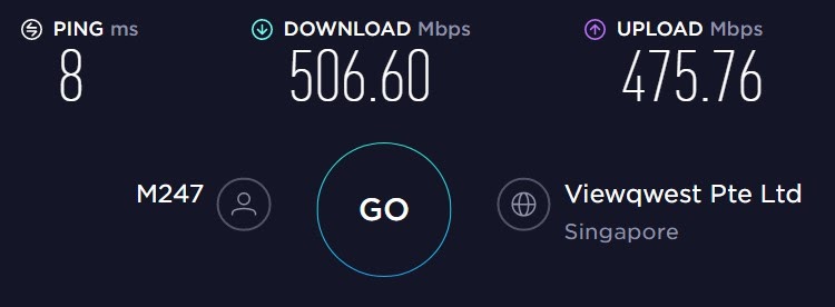 Speed test connected to AtlasVPN server in Singapore