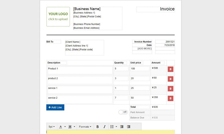 Invoice template by create.onlineinvoices.com