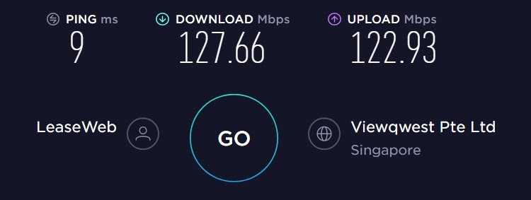 ExpressVPN speed test results from an Asia server 