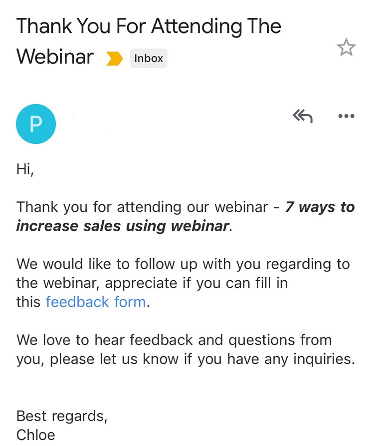 email followup after webinar