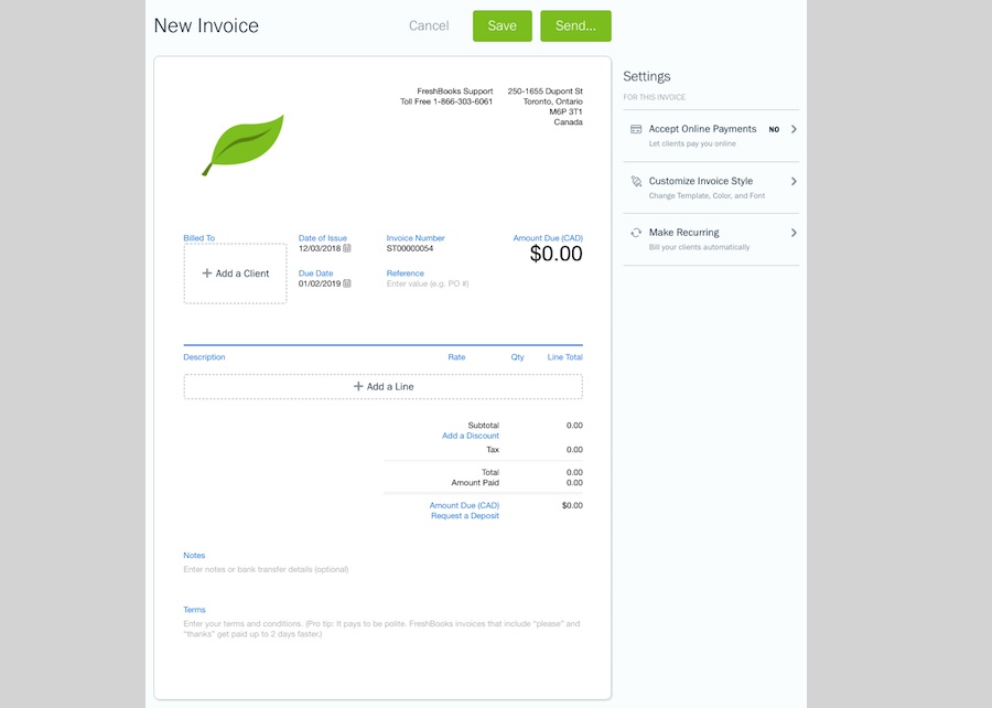 FreshBooks offers you customizable, professional invoice templates for free.