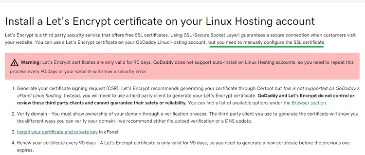 It's difficult to install Let's ecnrypt on Godaddy