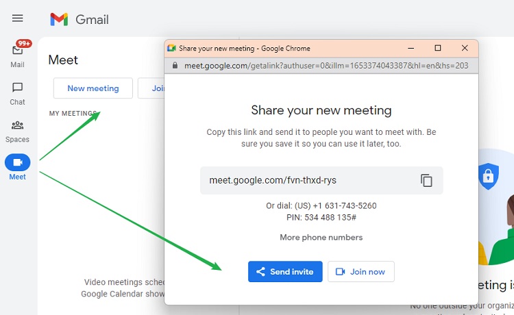 You can invite someone to your meeting via email or share the link.