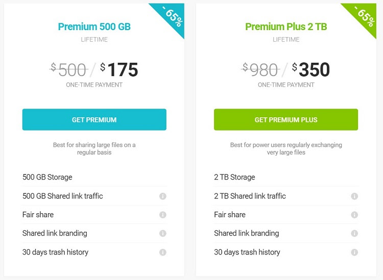 pCloud individual lifetime plans are rate-fixed at either $175 or $350.