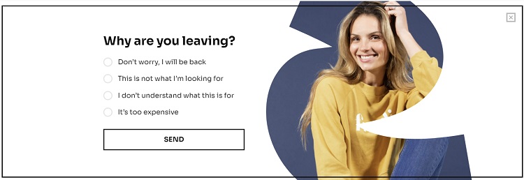Survey popup for Shopify, designed to appear before a customer abandons their shopping cart