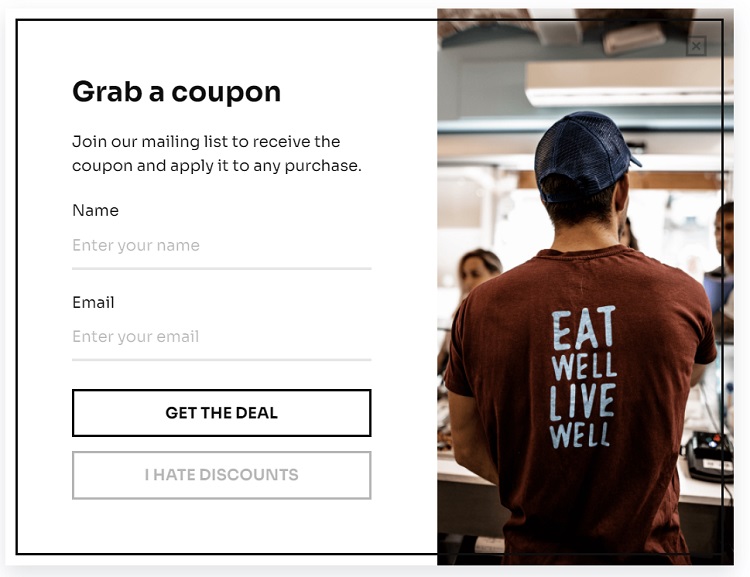 Example of email newsletter popup for Shopify