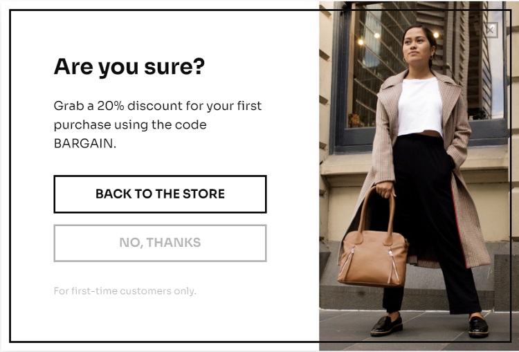 Shopping cart abandonment prevention popup for Shopify