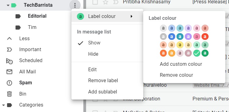 Gmail Label Colors
