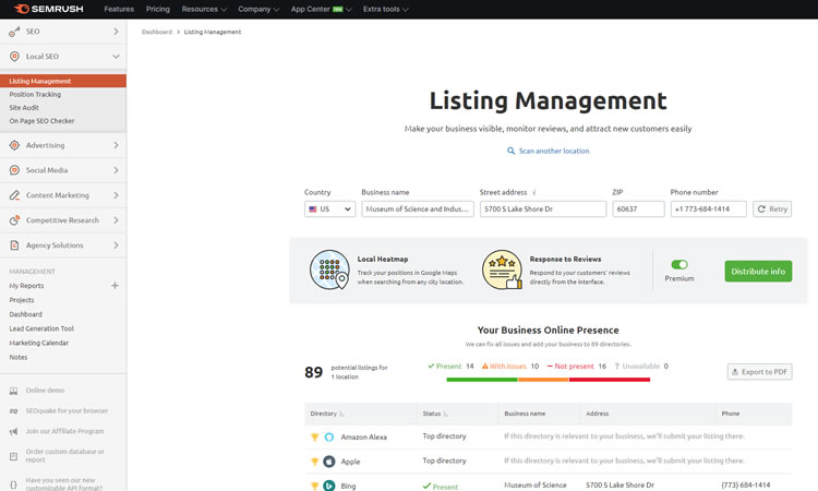 SEMrush View - Manage Local Lists