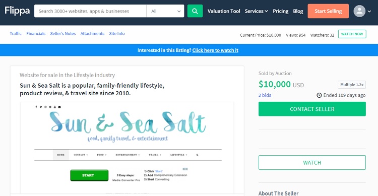 A product review site - Sun & Sea Salt went for $10,000 on Flippa.