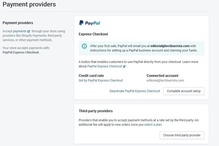 Configuring payment methods in your shopify store