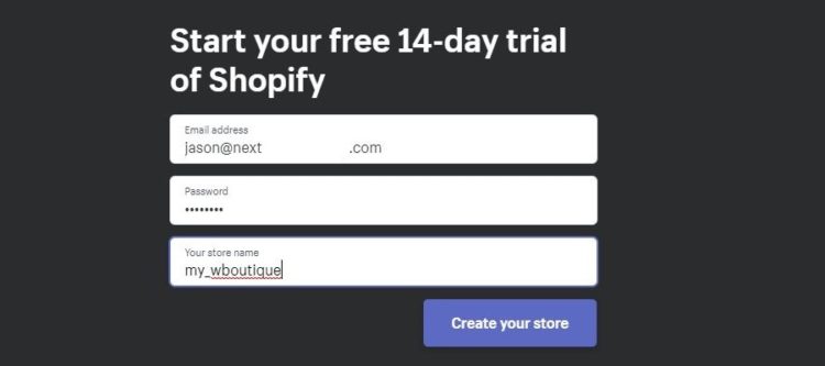 Shopify Sign up page
