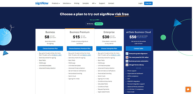 signNow paid plans