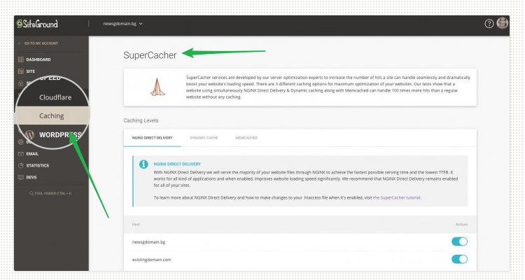SiteGround Supercacher includes 3 different caching options for maximum optimization