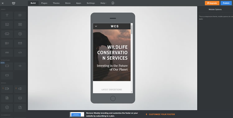 Weebly demo: Preview your site in mobile version.