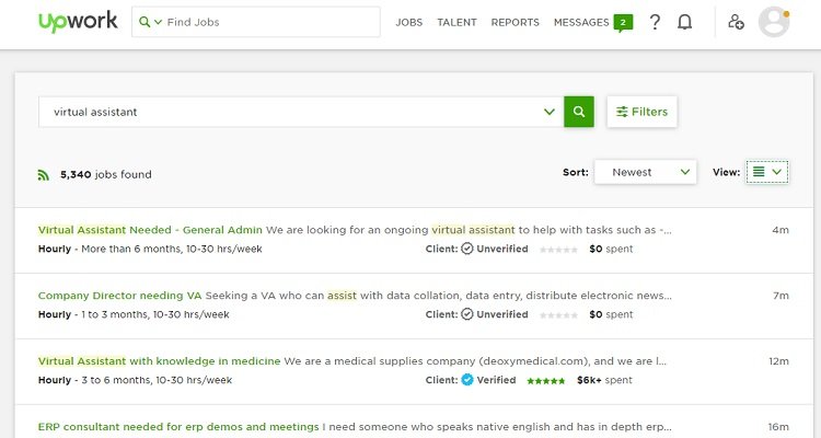 Example - Virtual assistant job listing at UpWork. 